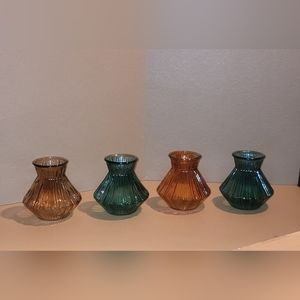 SET OF 4 VINTAGE COLOR GLASS VASES 5 1/2" High
